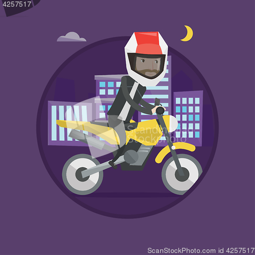 Image of Man riding motorcycle at night vector illustration