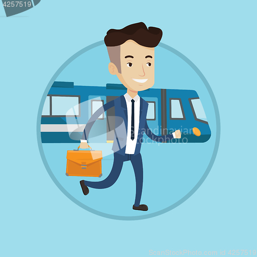 Image of Businessman at train station vector illustration.