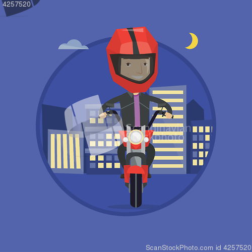 Image of Man riding motorbike at night vector illustration