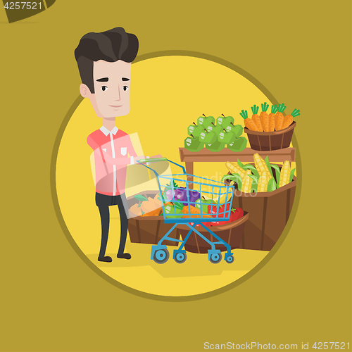 Image of Customer with shopping cart vector illustration.