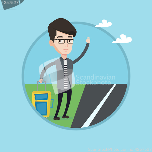 Image of Young man hitchhiking vector illustration.