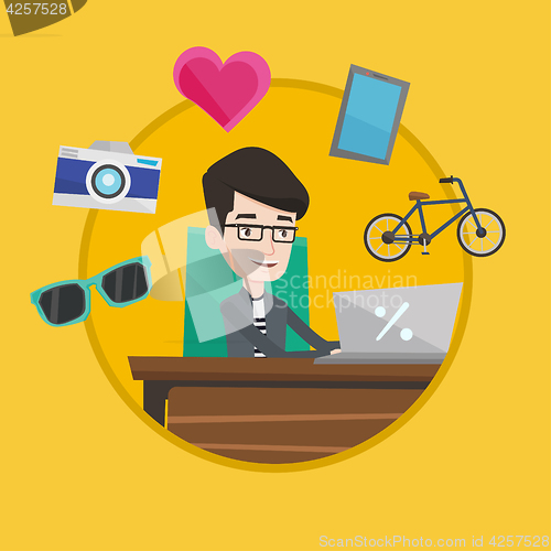 Image of Man shopping online vector illustration.