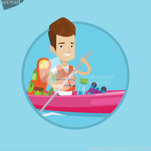 Image of Man riding in kayak vector illustration.