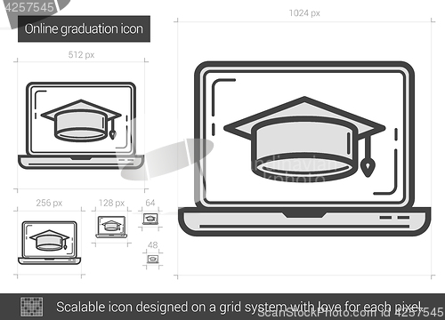 Image of Online graduation line icon.