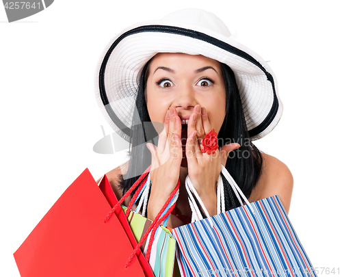 Image of Shopping woman on white