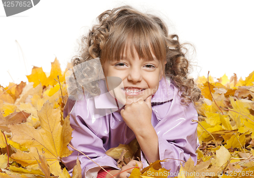 Image of Little girl with maple leaves