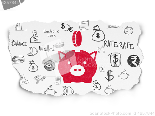 Image of Money concept: Money Box With Coin on Torn Paper background