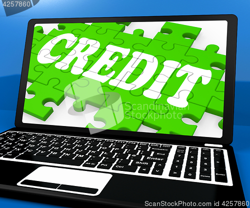 Image of Credit Puzzle On Notebook Shows Online Purchases