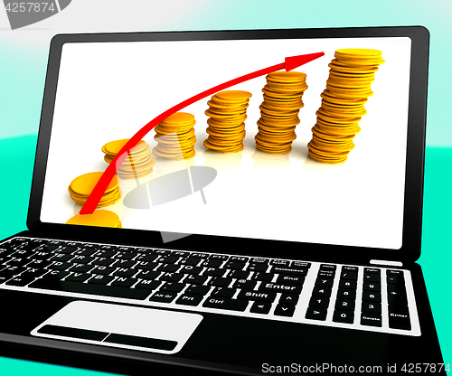 Image of Money Increasing On Laptop Shows Business Incomes