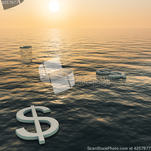 Image of Dollars Floating To A Sunset Showing Money Wealth Or Earnings