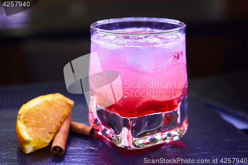 Image of Cold fresh lemonade drink close up, selective focus.