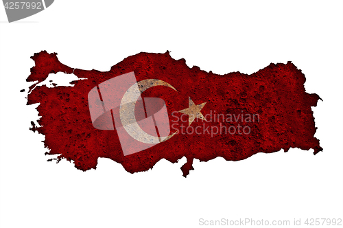 Image of Map and flag of Turkey on rusty metal