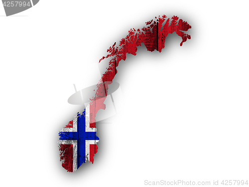 Image of Map and flag of Norway on wood
