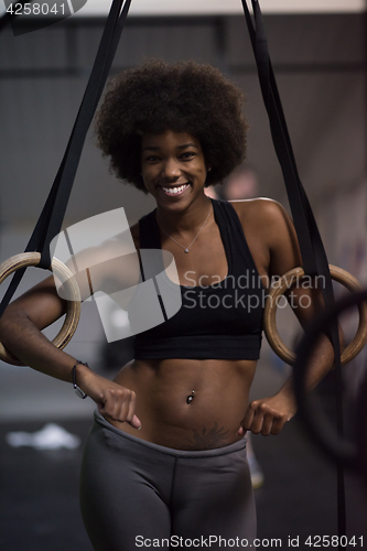 Image of portrait of black women after workout dipping exercise