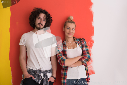 Image of couple in love  over color background