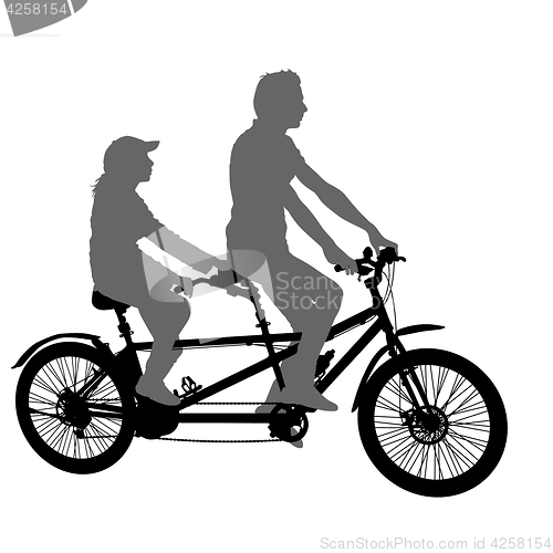 Image of Silhouette of two athletes on tandem bicycle on white background