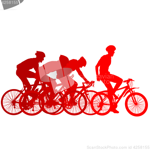 Image of Silhouettes of racers on a bicycle, fight at the finish line