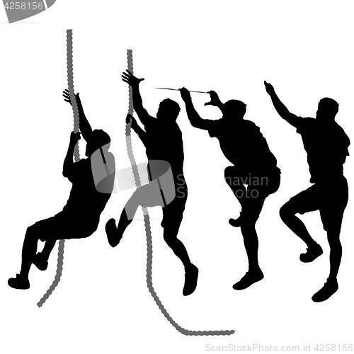 Image of Set Black silhouette rock climber on white background