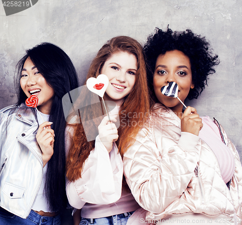 Image of Lifestyle and people concept: young pretty diversity nations woman with different age children celebrating on birth day party together happy smiling, making selfie. African-american, asian and caucasi