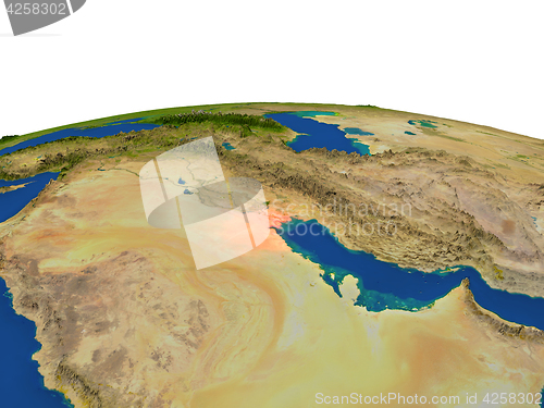 Image of Kuwait in red from orbit