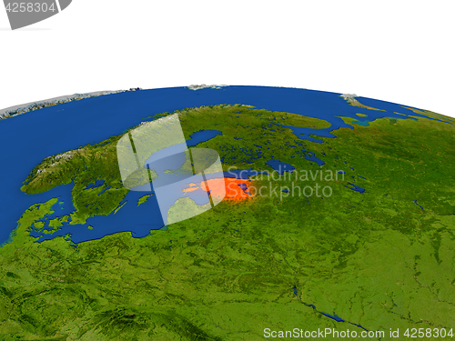 Image of Estonia in red from orbit