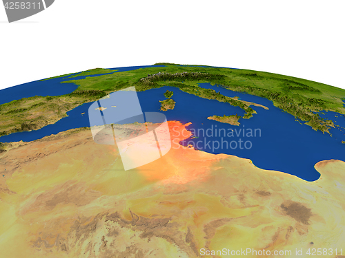 Image of Tunisia in red from orbit