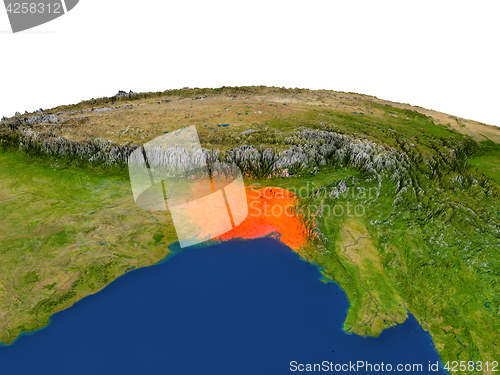 Image of Bangladesh in red from orbit