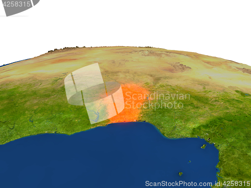 Image of Benin in red from orbit