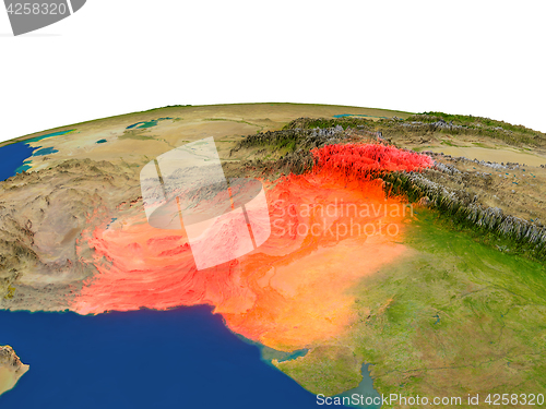 Image of Pakistan in red from orbit