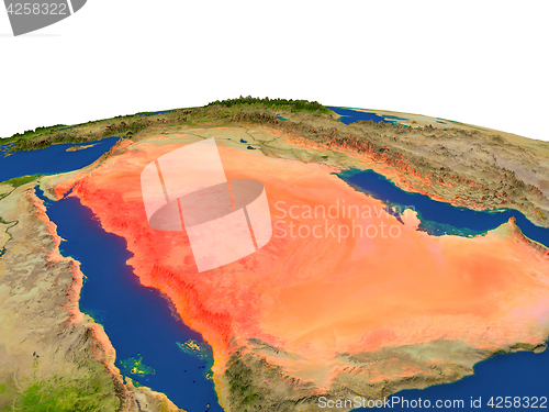 Image of Saudi Arabia in red from orbit