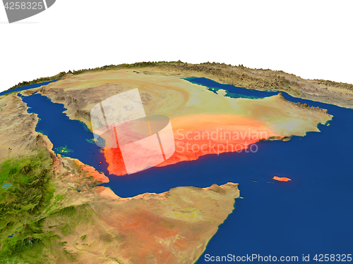 Image of Yemen in red from orbit