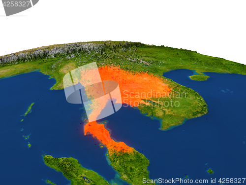 Image of Thailand in red from orbit