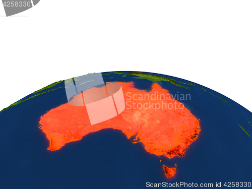 Image of Australia in red from orbit