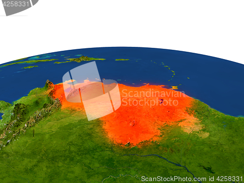 Image of Venezuela in red from orbit