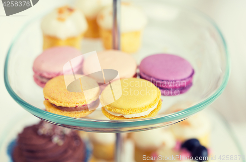 Image of close up of cake stand with macaroon cookies