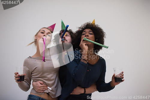 Image of confetti party multiethnic group of people