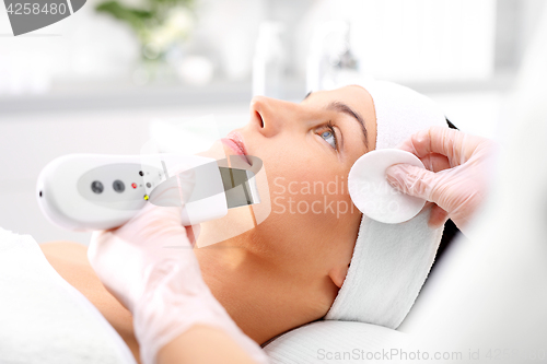 Image of The woman&#39;s face during a facial at a beauty salon