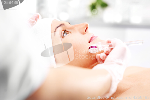 Image of Wellness, mesotherapy. Face skin. Microdermabrasion.