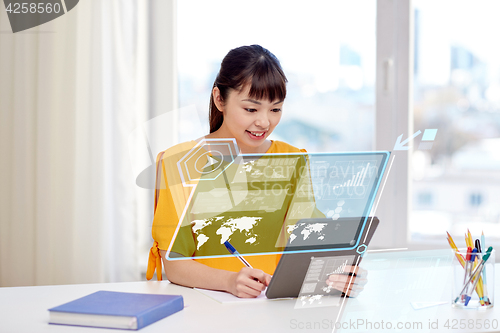 Image of asian woman student with tablet pc at home