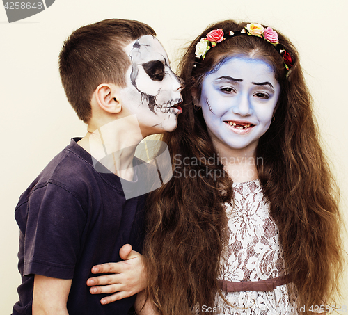 Image of zombie apocalypse kids concept. Birthday party celebration facep