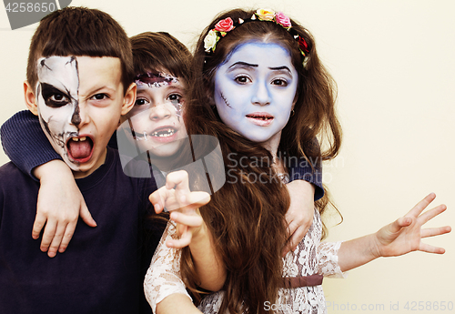 Image of zombie apocalypse kids concept. Birthday party celebration facep