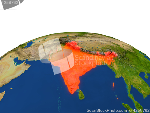 Image of India in red from orbit