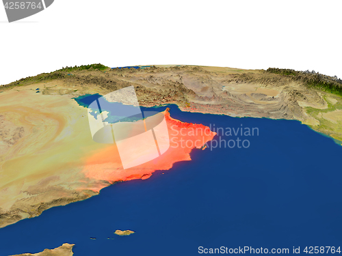 Image of Oman in red from orbit