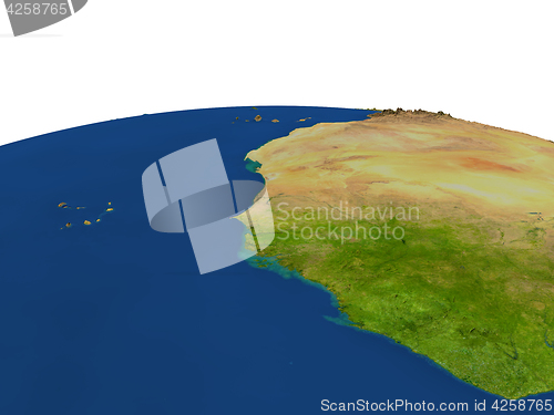 Image of Gambia in red from orbit