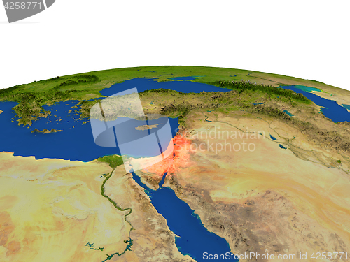 Image of Israel in red from orbit