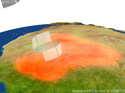Image of Mali in red from orbit