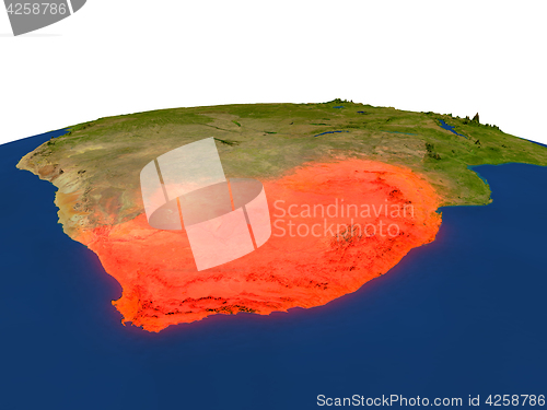 Image of South Africa in red from orbit
