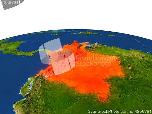 Image of Colombia in red from orbit