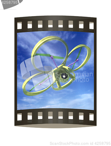 Image of Drone, quadrocopter, with photo camera against the sky. 3D illus