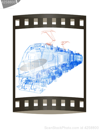 Image of train.3D illustration. The film strip